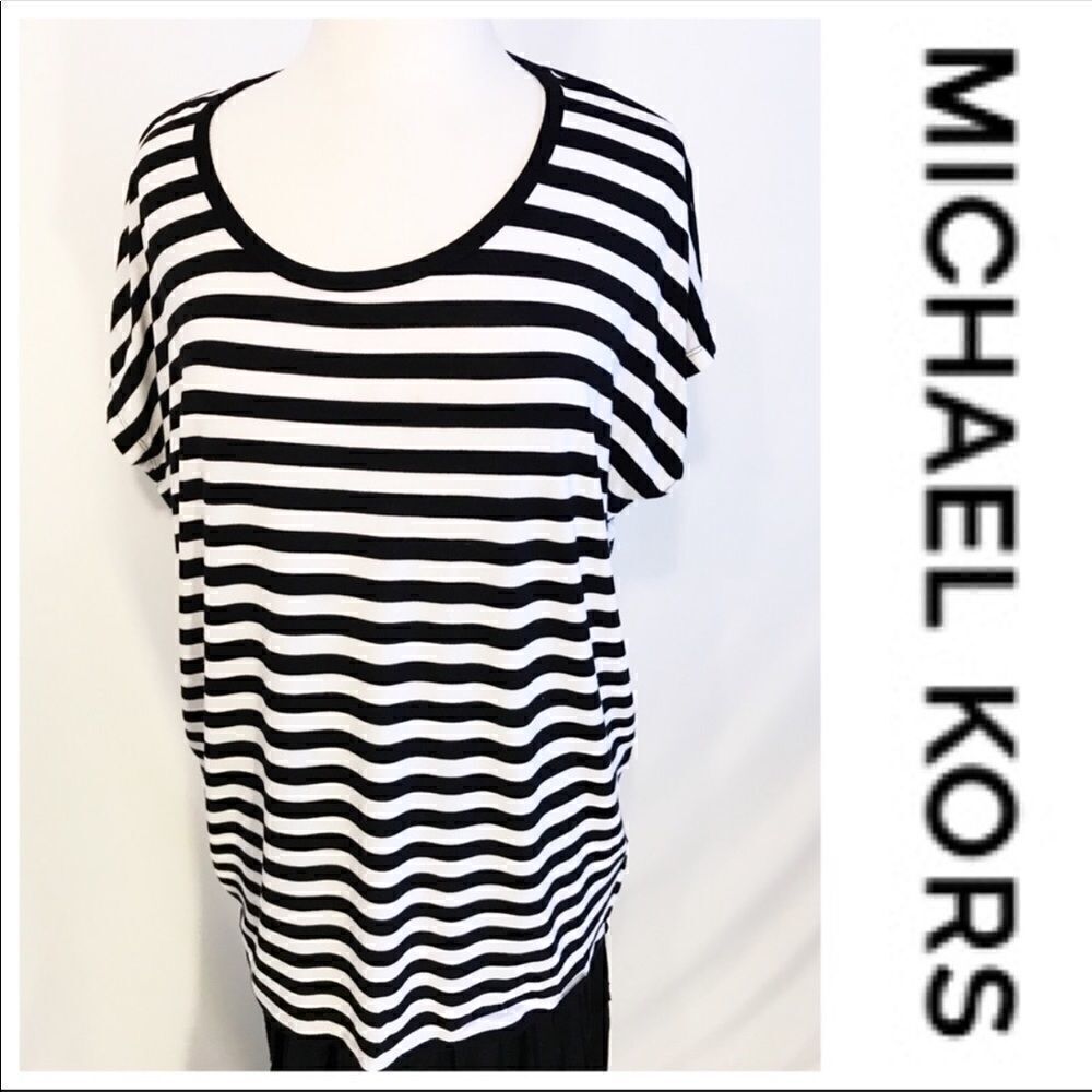 EUC Michael Kors Black and White Striped Top (L)